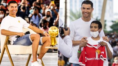 Cristiano Ronaldo Collects Globe Soccer’s Top Scorer of All Time Award at Expo 2020 Dubai, Interacts With Fans (View Pics and Video)